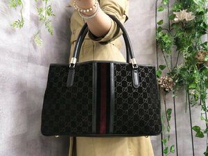 ●超美品●GUCCI グッチ●GGスエード レザー 本革●トート ハンド バッグ●黒 ボルドー●G金具●腕掛け●B5 収納●書類 かばん●Js42938