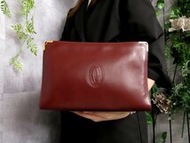 ●超美品●Cartier カルティエ●マスト●ロゴ 型押し●カーフ レザー 本革●クラッチ バッグ●ボルドー●G金具●ヴィンテージ●Js42907_画像1