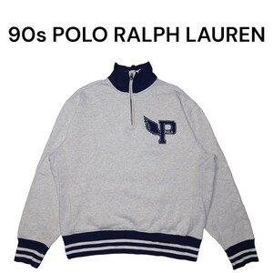 90s Polo Ralph Lauren P Wing Logo embroidery half Zip sweat sweatshirt old clothes 