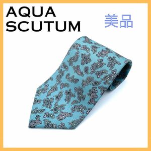 Aquascutum アクアスキュータム ネクタイ ブルー ペイズリー柄 メンズ ビジネス 仕事 カジュアル 古着 ヴィンテージ