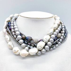 ■淡水パールネックレス6点おまとめ■d◎ 約241.0g 真珠 ケシ バロック ベビー pearl Pearl necklace accessory jewelry silver DA0