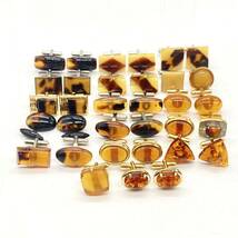 ■琥珀・鼈甲カフスおまとめ■d約128g コハク こはく アンバー べっ甲 べっこう amber カフス cuffs accessory jewelry CE0 _画像6