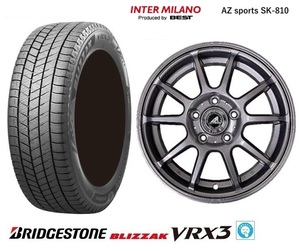 新品4本SET AZsports SK-810 6.0J+43 5H-100 ブリヂストン BLIZZAK VRX3 22年 195/65R15インチ 20 ウィッシュ オーパ インプレッサG4