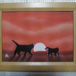 Art hand Auction [Anonymous delivery] Painting Mother and Child Cats 2L size frame included, Artwork, Painting, Pastel drawing, Crayon drawing