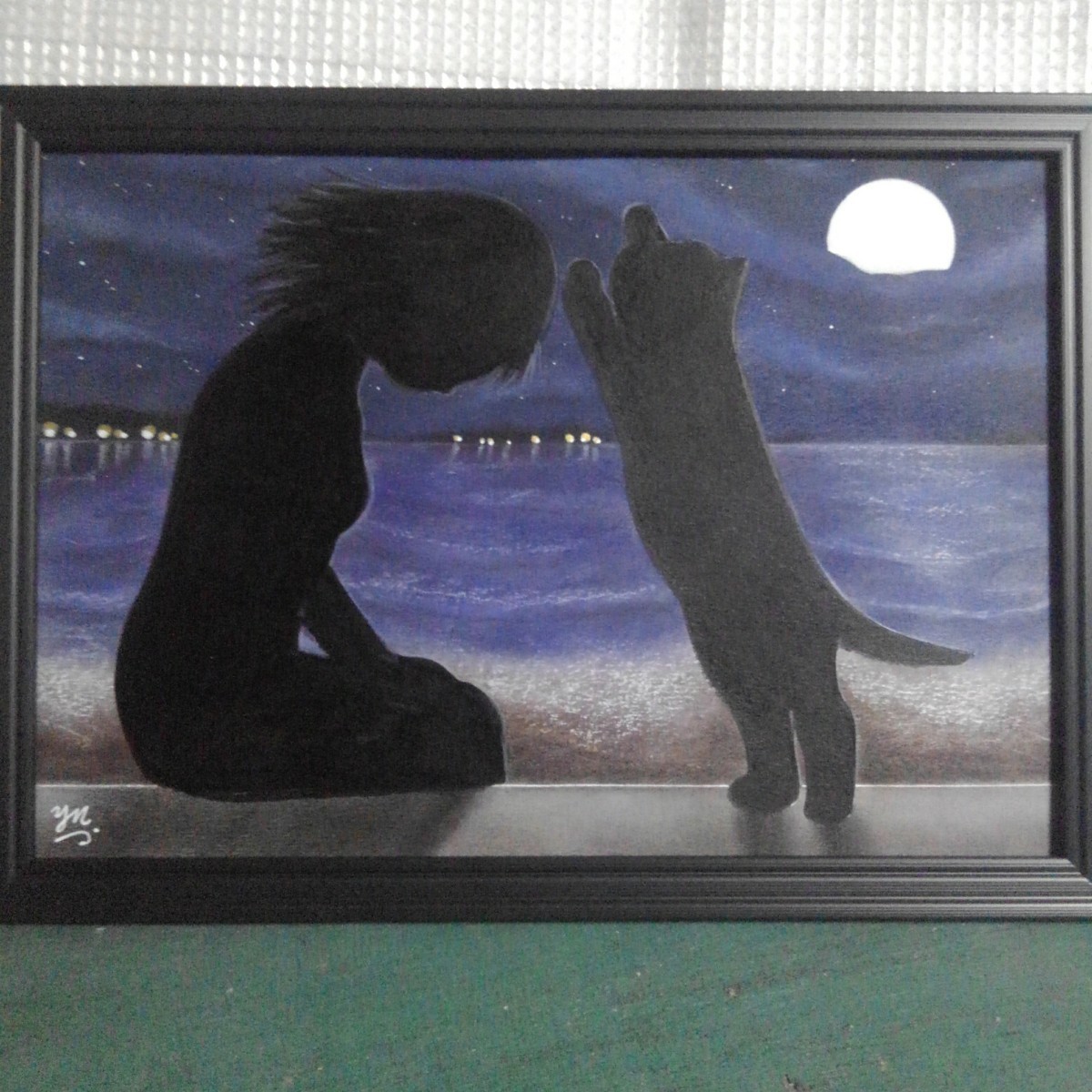 [Anonymous delivery] Painting Cat's Yell A4 size with frame., artwork, painting, pastel painting, crayon drawing