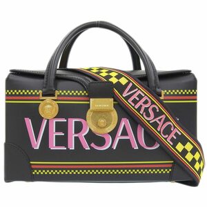 未使用 ヴェルサーチ VERSACE 希少 2WAY ショルダーバッグ ボックス vintagelogo コレクション 希少 ブラック レディース 283600