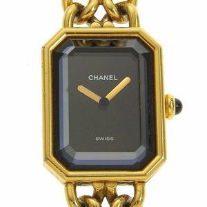 1円 稼働 シャネル CHANEL クオーツ プルミエールL 黒文字盤 GP×GP レディース 腕時計