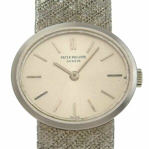 1円 稼働 パテックフィリップ PATEK PHILIPPE 手巻き シルバー文字盤 K18WG×K18WG レディース 腕時計 53.3ｇ