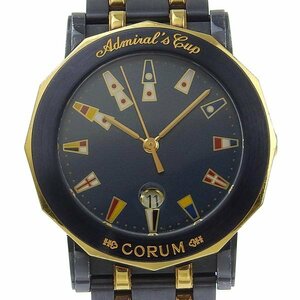 1円 稼働 コルム CORUM 99.330.31V585 クオーツ アドミラルズカップ ガンブルー ネイビー文字盤 SS×SS メンズ 腕時計