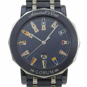 1円 不動 ジャンク コルム CORUM 99.430.30V585 クオーツ アドミラルズカップ ガンブルー ネイビー文字盤 SS×SS メンズ 腕時計