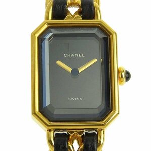 1円 稼働 シャネル CHANEL クオーツ プルミエールM 黒文字盤 GP×GP レディース 腕時計