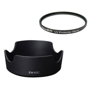 2点セット EW-63C 互換 レンズフード と UVフィルター 58mm のset RF24-50mm F4.5-6.3 IS STM EF-S18-55mm F3.5-5.6 IS STM 対応