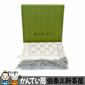 GUCCI【グッチ】GGパターンウィンタースカーフ　1334833G200　羊毛　ウール　グレー　レディース【中古】