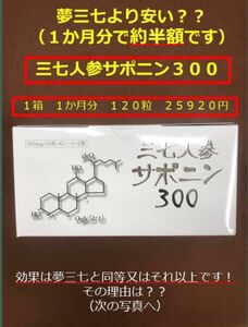 三七人参サポニン300 120粒　1ヶ月分 夢三七　田七人参　三七人参　田三七　田七　三七