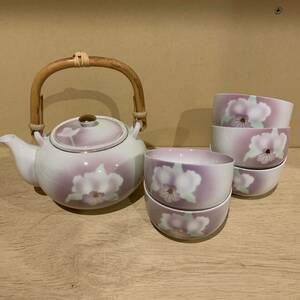 KY51】急須 湯呑み　セット　茶器 食器 湯 湯飲み　和食器　お茶　紫　花
