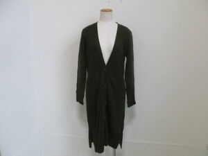 (55663)ELLE L lady's wool . knitted long cardigan dark green 38 USED