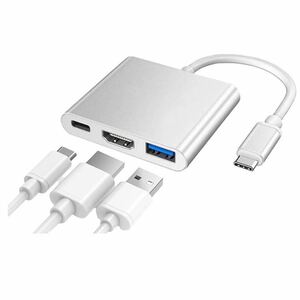 Type-C to HDMI 変換アダプター HDMI USB3.0 Type-C ハブ変換 3-in-1 解像度4Kサポート