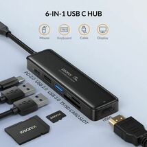 USB C HUB 4K 60Hz USB-Cマルチポートアダプター 6イン1 4K HDMI 55W電源供給 USB 3.0データポート_画像2