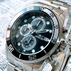 #2854【お洒落な高級感】メンズ 腕時計 インビクタ Invicta クォーツ 黒文字盤 Quartz 動作良好 ブラック クロノグラフ 防水 インヴィクタ