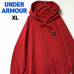 UNDER ARMOUR アンダーアーマー スウェットパーカー 古着 XL ゆるだぼ ワンポイント レッド プルオーバー