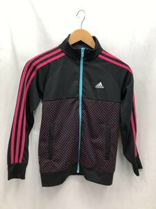 adidas キッズ ジャージ トラックジャケット 150 ブラックxピンク系 水玉 上着 女の子 子供服 アディダス 23121102