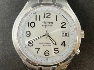 【稼働品】CITIZEN シチズン Eco-Drive エコドライブ H415-S033047 白文字盤 電波ソーラー メンズ腕時計 RADIO CONTROLLED W.R.10 bar