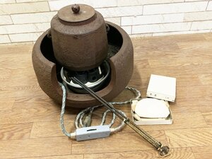 電気釜 茶道 鉄釜 風炉釜 荒肌面取 上釜 茶釜 ふろがま 電気炭 和 古い 動作確認済み 電気炉