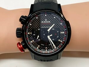 【EDOX】エドックス クロノラリー クロノグラフ 腕時計 クォーツ メンズ ラバーベルト ブラック×レッド ジャンク品 10302-37N-NIN
