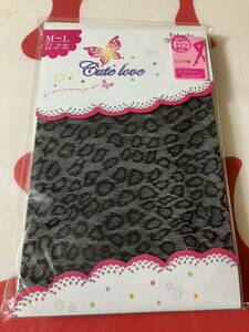 fukuske サポートタイプ cute love 80デニール タイツ ヒョウ柄 ブラック tights 黒 KBフクスケ 柄