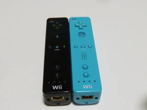 R044【送料無料 即日発送 動作確認済】Wii リモコン 2個セット 任天堂 純正 RVL-003 黒 ブラック ブルー　コントローラ コントローラー