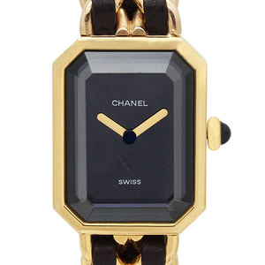 シャネル CHANEL プルミエール Sサイズ H0001 ブラック文字盤 レディース腕時計 GP/革 クォーツ 20mm