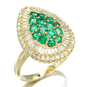 K18YG emerald diamond ring 16 number E1.0ct D1.1ct yellow gold 750 ring gem birthstone 5 month high class brilliant jewelry 