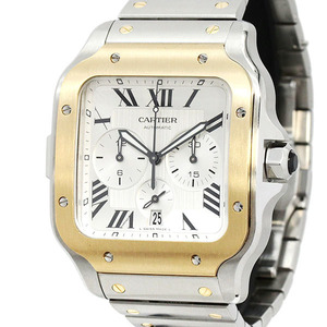  Cartier Cartier Santos de Cartier хронограф XL W2SA0008 серебряный циферблат SS/YG мужские наручные часы самозаводящиеся часы 40mm