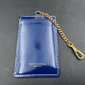 G1220F86 未使用 TORY BURCH トリーバーチ パスケース キーホルダー 定期入れ カード入れ トリバーチ 青 ゴールド金具