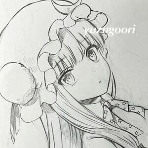 パチュリー 東方 イラスト　手描き　アナログ 鉛筆 ラフ画 下描き 