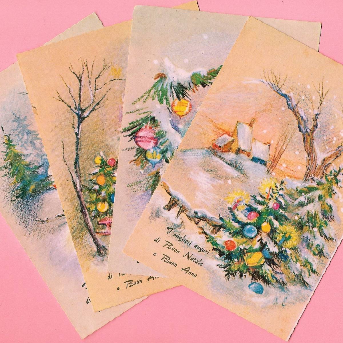 Винтажные открытки (42) H33 ◆ Набор из 4 рождественских новогодних открыток из Франции, Германии, Бельгии, Италии, Великобритании., античный, коллекция, разные товары, Открытка
