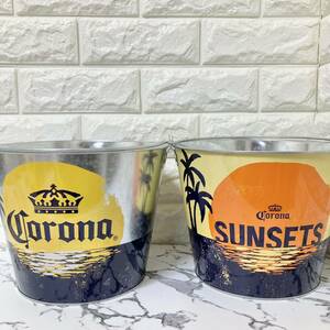 【新品保管品】コロナビール CORONA SUNSETSブリキバケツ 2点 ノベルティ 非売品 ブリキ製 アイスバケツ アルミ インテリア雑貨 おしゃれ