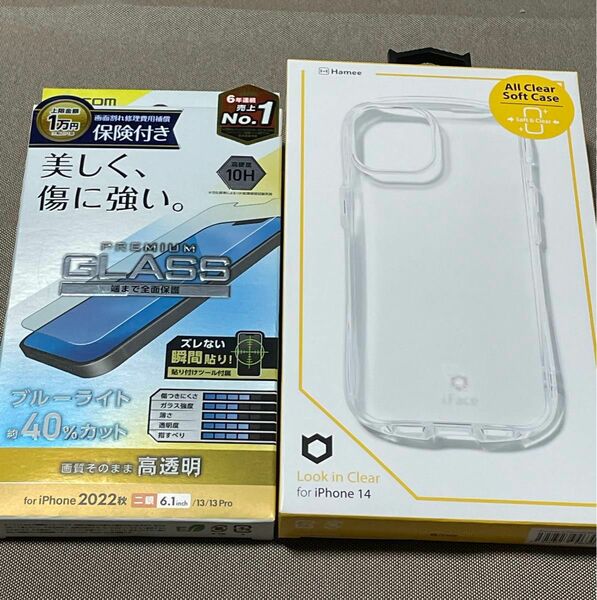 iFace iPhone14 ,14Proケース　クリア　透明　ガラスフィルムセット　新品