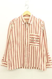 WEIRDO メンズ長袖シャツ L REFEREE L S SHIRTS WEIRDO L 赤 レッド アイボリー ストライプ【中古】