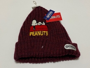 ピーナッツ PEANUTS スヌーピー SNOOPY ＆ OUTDOOR PRODUCTS アウトドアプロダクツ ニットキャップ CAP 帽子 ワイン 展示未使用品　