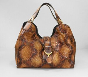 GUCCI ◆ ソフト スティラップ ショルダーバッグ ブラウン パイソン レザー グッチ ◆KC-2