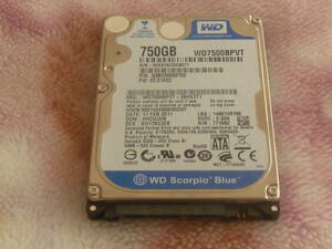 【中古、使用時間56694H】 2.5吋750GB HDD　S-ATA ★W・D WD5000LPVX 9.5mm　No231217