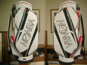 未使用　HONMA　ホンマ　スポーティ・デザイン　合皮×エナメル素材　白黒赤　ゴルフバッグ
