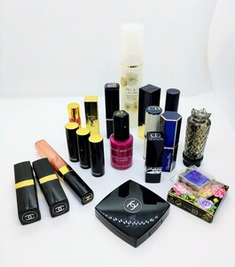 【1円スタート】USED ブランドコスメ 19点 セット / CHANEL Dior LANCOME Yves Saint Laurent リップ 口紅 アイシャドウ 化粧品 未使用品