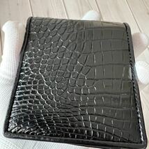 レア　艶あり　本物保証　ワニ革/本革 黒　クロコダイル ハンドメイド HAND MADE 二つ折り財布　ミニ財布　コンパクト　男女兼用/大人気_画像8