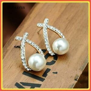 [ safety anonymity delivery ] earrings Gold pearl zinc alloy great popularity car i knee crystal Drop earrings #C135-1