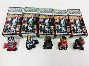 【食玩】仮面ライダーキッズ　1・3・7・8・14　フィギュア・外箱　指人形　ソフビ　龍騎・クウガ・アマゾン他　石森プロ【5点セット】