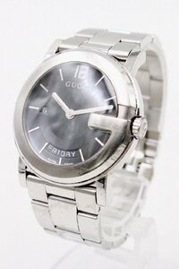 【行董】AF948BOM83 GUCCI グッチ 101M Gクロノ 2針 デイデイト QZ ブラック文字盤 SS メンズ腕時計 ブランド腕時計