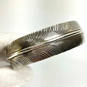 t)STERLING D sterling silver feather bangle approximately 18.4g arm around : approximately 18cm men's accessory used *.. packet 300 jpy 