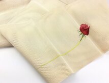 名古屋帯 夏帯 バラ柄 薔薇 透かし 刺繍 赤いバラ リメイク 帯リメイク 和装小物 ファッション KIMONO m836-B_画像4